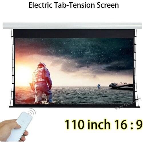 High Definition 110inch 16x9 Ratio Motorized Tab-Tension Projection Screen Aluminum Case 160 Degree Viewing Angle