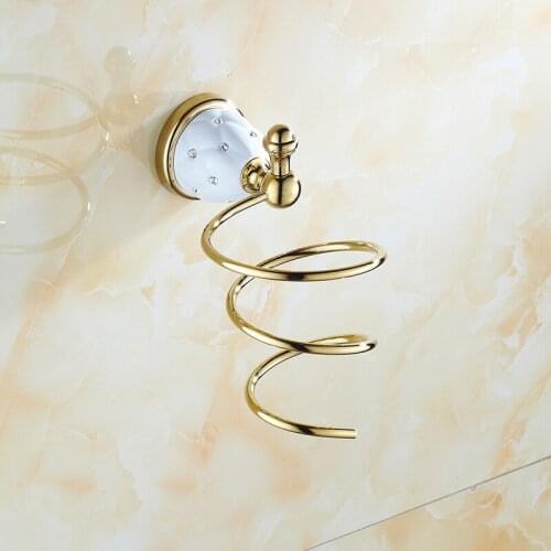 Bathroom Shelf Wall Mounted Chrome Crystal Brass Hair Dryer Rack Gold Brass Home Hotel Hair dryer Holder Bath Hardware