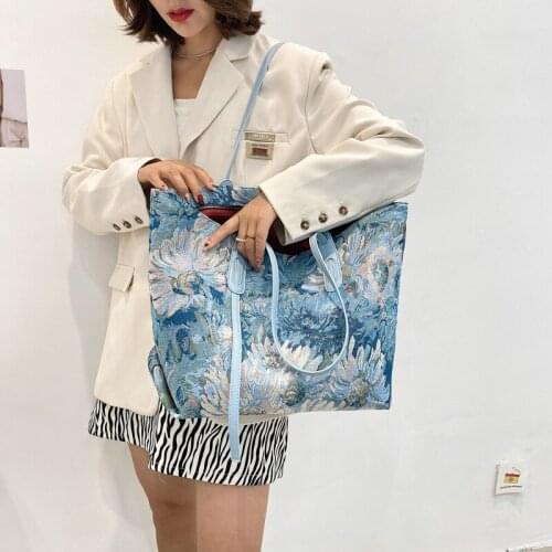 2021 New Fashion Canvas Shoulder Bags Large Capacity Tote Bag Womens Embroidery Bag Retro Handbag Portable Shopping Bag Plaid