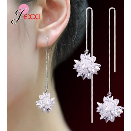 New Trendy S925 Silver Drop Earrings Decoration Jewelry for Femme Wife Birthday Anniversary Gifts White Ice Flower Ornaments