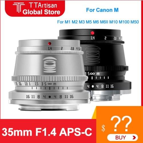 TTArtisan 35mm F1.4 Lens For Canon M mount APS-C MF Camera Lens For Canon M1 M2 M3 M5 M6 M6II M10 M100 M50