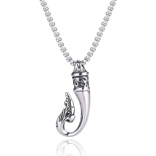 Retro Viking Fish Hook Shape Pendant Necklace Mens Necklace Metal Sliding Vintage Fish Hook Necklace Pendant Jewelry BB0851