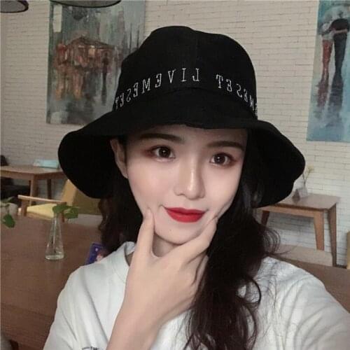 Women Fashion Letter Printed Bucket Hats Female Spring Summer Casual Cotton Panama Caps Brown Black Grey Colors Flat Top Sunhats