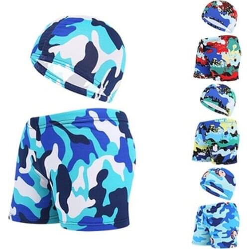 Baby Boy Swimming Trunks With Swimming Caps Set Cartoon Bathing Suit Children Swim Shorts Kids Beach Swimwear Pool Shorts