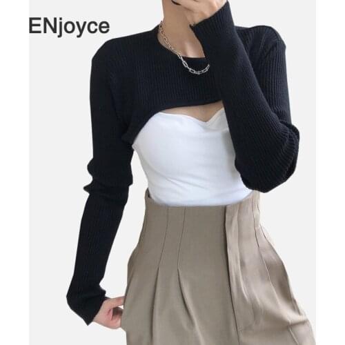 Sexy Irregular Long Sleeve Knitted Sweaters Short Top Women 2020 Autumn New Fashion Tailored Design Pullover Shawl Croped Tops