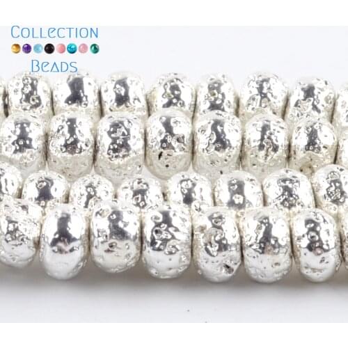 Natural Stone Silver Plated Rondelle Beads Rock Lava Hematite Loose Spacer Round Beads For Jewelry Accessories Making Bracelet