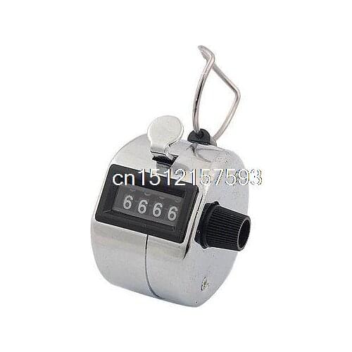 Silver Tone 4 Digits Statistic Hand Tally Counter Black