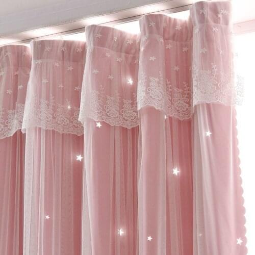 1pcs Net Red Hollow Shade Star Cloth Paste Yarn Finished Curtain Living Room Bedroom Short Curtain Modern Rental Room F8321