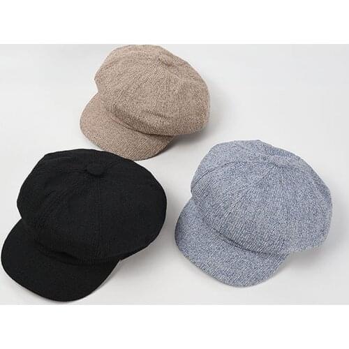 Womens Hat Unisex Flat Cap Military Cap Newsboy Hat Spring Autumn Polyester Cap Solid Color Flat Top Young Student Hat Female