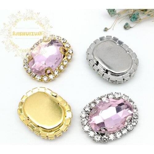 Pink Oval shape Glass Crystal sew on rhinestones with Crystal buckle Diy wedding dress Mobile Accessories Free shipping