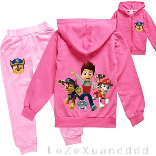 Spring Fall PAW PATROL Boys And Girls Zipper Windbreaker Coat Kids Hooded Coat + Casual Pantsuit Clothing