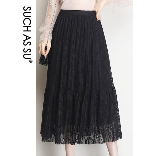 New 2020 Korean Fashion Elastic Slim Skirt Women Black Apricot White Skirts High Waist Pleated Skirt Long Maxi Lace Skirt