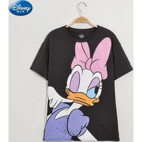 Disney Cartoon Daisy Shirts for Women Print Round Neck Short-sleeved Women Fashion Clothing Graphic T-Shirts Harajuku Kawaii