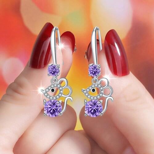 Women Stylish Rhinestone Mouse Shape Alloy Anti-Allergic Hook Earrings Eardrop Jewelry Long Tassel Hollow Retro Earrings