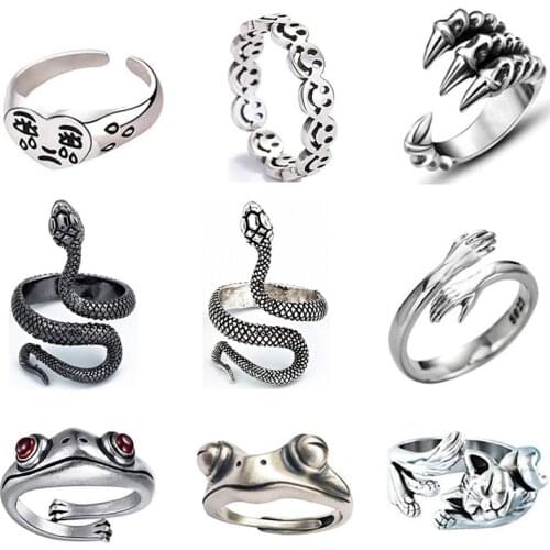 Snake Ring Cobra Shaped Retro Punk Top Exaggerated Spirit Ring Open Ring Temperament Adjustable Ring Women Jewelry