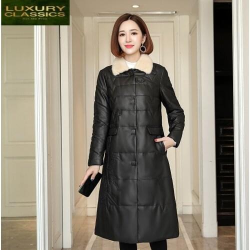 Coat 100% Real Sheepskin Female Winter Natural Mink Fur Duck Down Leather Jacket Women Genuine Leather Down Coats 197291