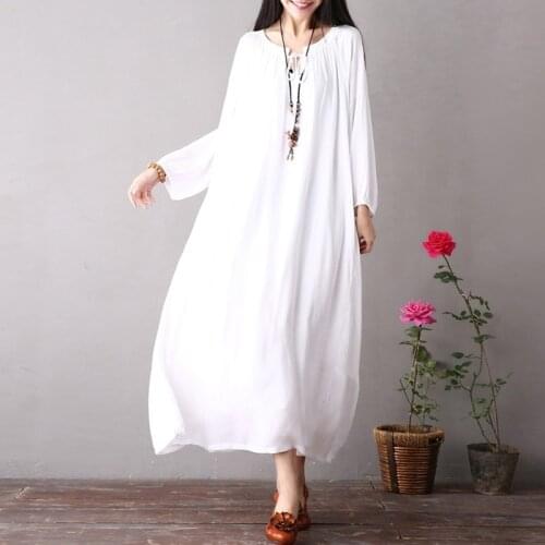 Chinese Style Robe Vintage Femme 2021 Spring Loose Vestido Long Sleeve Solid Color Han Chinese Clothing Sashe Ao Dai Dress 10571