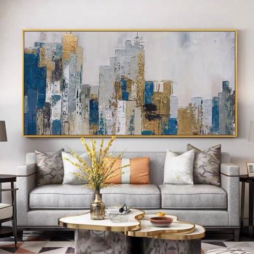 Gold Cityscape Wall Art Hand Painted Modern Abstract Oil Painting On Canvas Picture For Living Room Home Decoration No Framed