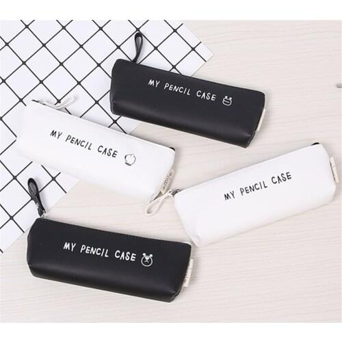 1pc PU Leather Pencil Case Portable Pencil Storage Bag Cosmetic Bag Kawaii Pen Holder Student Stationery School Office Supplies