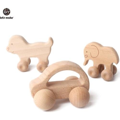 Lets Make 1Pc Leopard Car Wooden Teether Animal Car Ecofriendly Baby Crib Toy Wooden Baby Accessories Wooden Teether Toys