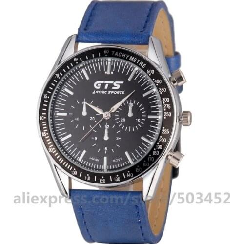 100pcs/lot GTS 5735 Waterproof Stud Scale Watch Strap PU Belt Fashion Watches Three Eye Wrist Watch For Men Factory Price