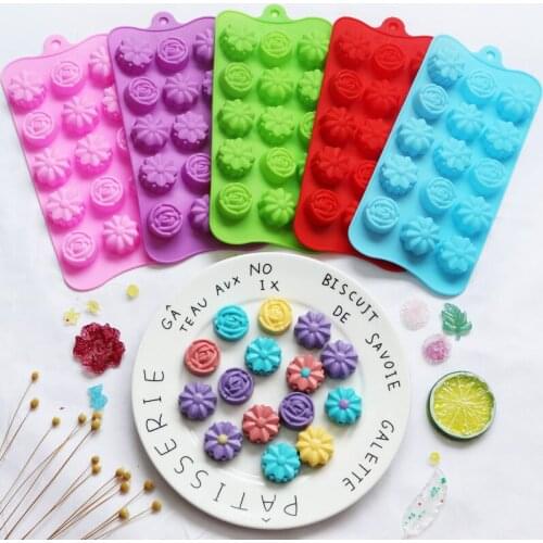 200Pcs/Lot 15 Consecutive Three-dimensional Small Flower Silicone Chocolate Mold Ice Lattice Mold Easy Demoulding Food Grade