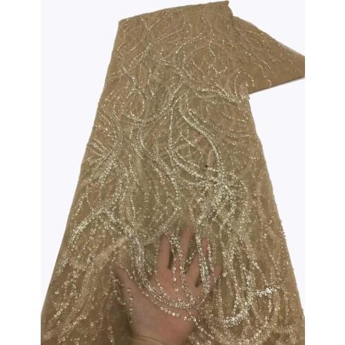 4 colors (5yards/pc) 2021 Newest gold African tulle lace fabric with sequins and tube beads embroidery French net lace FZX107