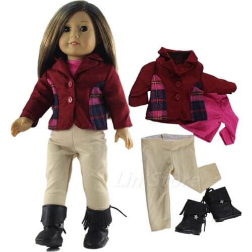 4in1 Set Doll Clothes Outfit Coat+top+pants+boots for 18" inch American Doll