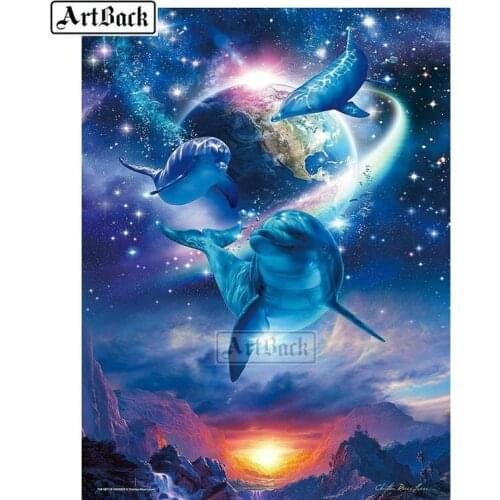 ArtBack 5d Diamond Painting Planet Dolphin Scene Full Square Rhinestone Mosaic Cross Stitch tiger Artwork for Home Decor