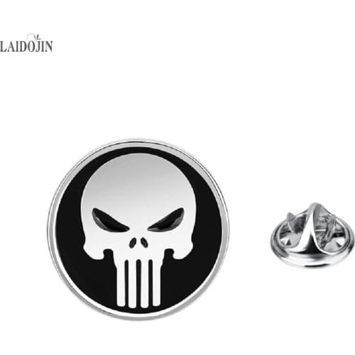 LAIDOJIN Skull Lapel Pin Brooches Gifts for Women/Mens Black Round Enamel Brooch Pins Badge Punk Jewelry Metal Shirt Accessories