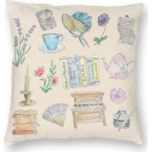 Jane Austen Illustrations Cushion Cover Two Side 3D Printing Floor Pillow Case for Living Room Custom Pillowcase Home Decoration