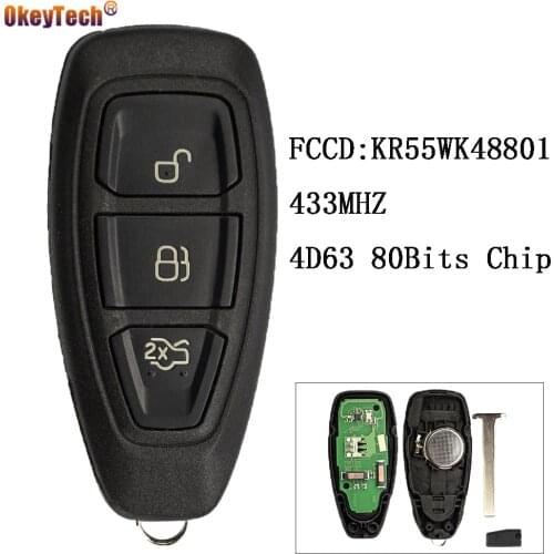 OkeyTech 433MHZ Complete Remote Car Key For Ford Focus C-Max Mondeo Kuga 2011-2015 Fiesta B-Max With 4D6380Bits Chip KR55WK48801