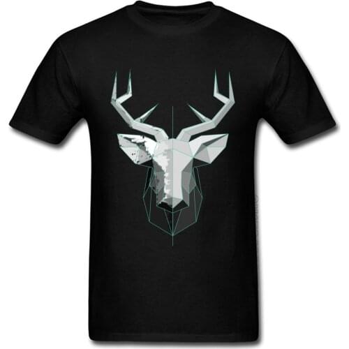 Autumn Tshirts Men Tees Deer Polygon Geometric Image Short Sleeve T Shirt Summer Fall Crew Neck Cotton Mens Top T- Brand New