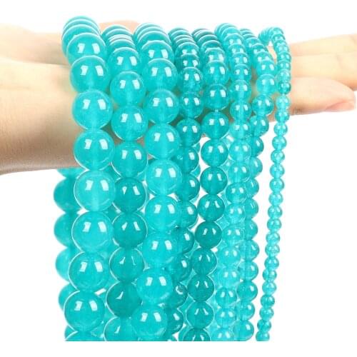 Smooth Blue Amazonite Chalcedony Jade Natural Stone Round Loose Spacer Beads For Jewelry Making DIY Bracelet Accessories 4-12MM
