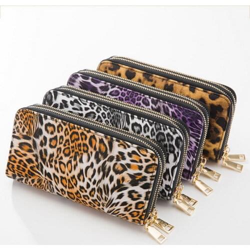KANDRA 2019 Fashion Leopard Print Long Double Zipper Wallet 2019 Women Mobile Phone Small Coin Bag Every Day Wallet Haul It All