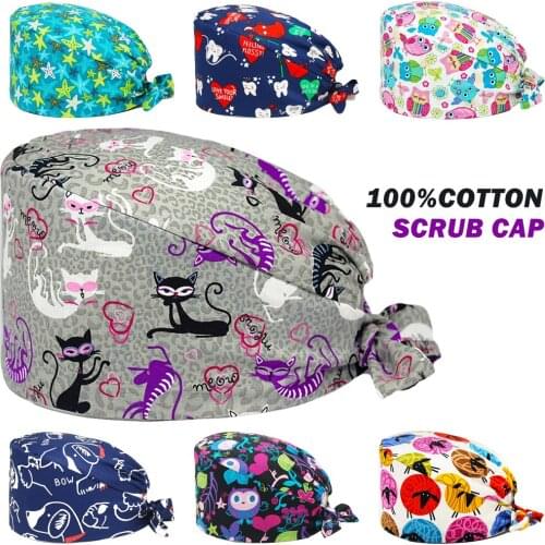 Women Cartoon Anime Printing Adjustable Surgicals Cap Beauty Salon work Nursing Caps Laboratory Work Hats Pet Shop Scrubs hat 2