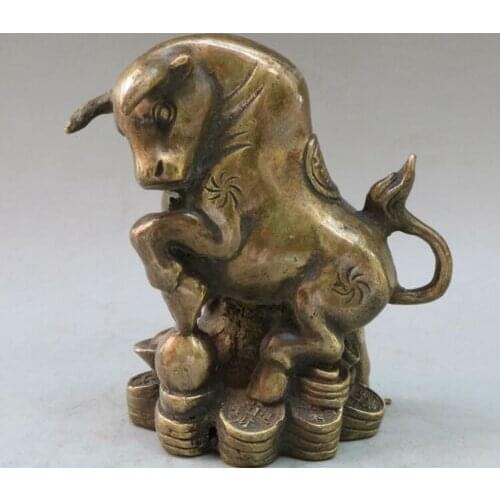 Chinese antiques Fengshui copper ware brass cattle statue