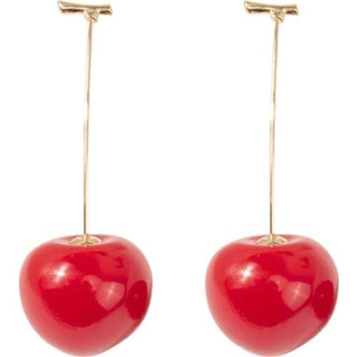 Ear Clip Cute New European Fashion Women Zinc Alloy Glass Temperament to Avoid Piercing Long Cherry Style and American Fruit