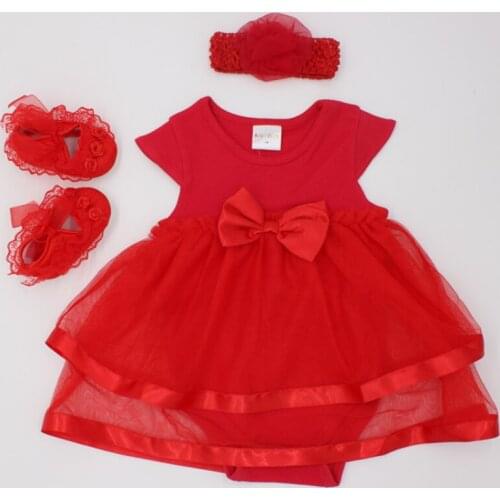 Princess Style Newborn Baby Girl Clothes Set Lace Romper Dress + Bow Headband + Shoes Autumn Christmas Sets for 0-24M Girls
