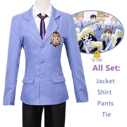 Anime Ouran High School Host Club Fujioka Haruhi Tamaki Suou Cosplay Costume Suit Purple Jacket+Shirt+Tie+Pants School Uniform