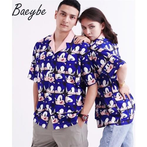 Summer Couples Matching Blouses Tops Blue Cute Anime Cartoon Hawaiian Shirts For Women Crop Dropshipping Wholesale Free Shipping