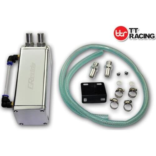 TTOT2SI - JDM Alloy Black 1L Oil Catch Tank Can with 9mm & 15mm Fitting Honda CHROME