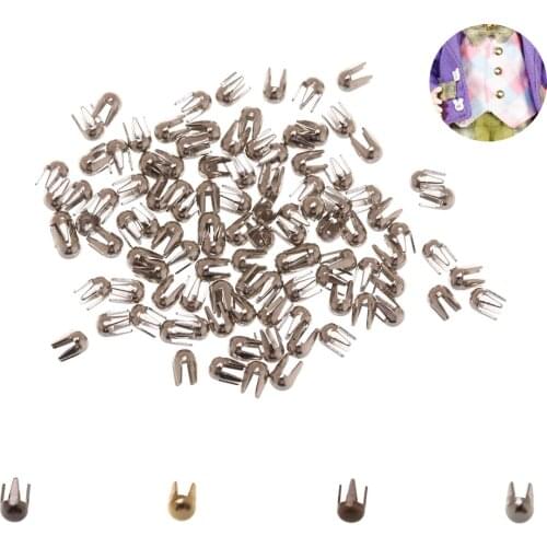 100pcs 2mm Metal Round Bead Doll Buckles Claw Hammer Mini Doll Buttons Mini Buckle Doll Clothes Toys Doll Sewing Accessories