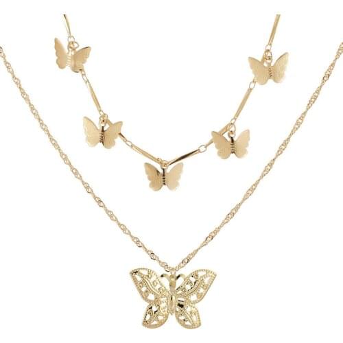 Punk Multilayer Necklace Wholesale Fashion New Temperament Golden Butterfly Clavicle Chain Multilayer Necklace Female Necklace