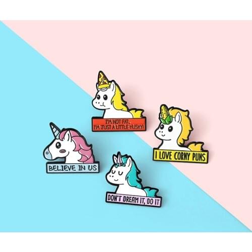 Cartoon Cute Animals Colored Pony Enamel Brooch BELIEVEINUS Alloy Pins Badge Sweet Clothes Accessories Woman Jewelry Gifts