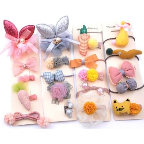 LOEEL New Kids Headwear Set 5Pcs/Set Children Flower Crown Hairpins Animal Cat Bow Hairband Set Girls Headdress Hair Accessories