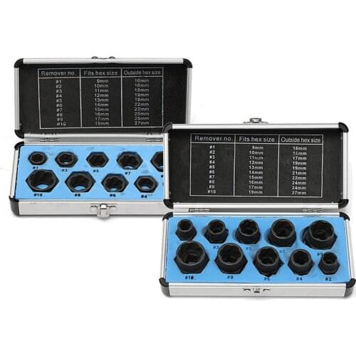 10Pcs/Set Damaged Bolts Nuts Screws Remover Extractor Removal Tools Set (9-19mm) Threading Tool Kit Black Nuts With 4 Styles