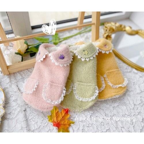 Handmade Dog Clothes Pet Sweater Coat Cute Col Claudine Thick Lining Polyester Sherpa Warm Winter Outerwear Yorkie Poodle