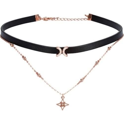 Double Crystal Two Layer Clavicle Chain Necklace for Women Short Accessories Jewelry Choker for Valentines Day