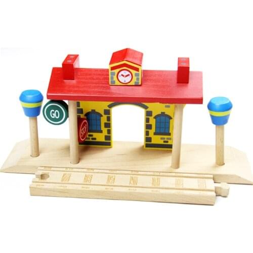 P121 Wooden Train station docking station Wooden track accessories Toys for Boys Models of Engine Construction toy